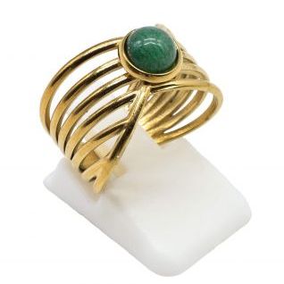Anillo Acero Inox. 6 líneas AVENTURINA VERDE